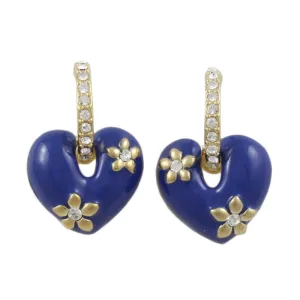 Blue Enamel Heart with Crystal Hoop Pierced Earring - REE406BL
