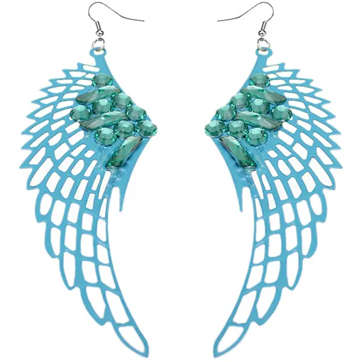 Blue Filigree Rhinestone Wing Earrings