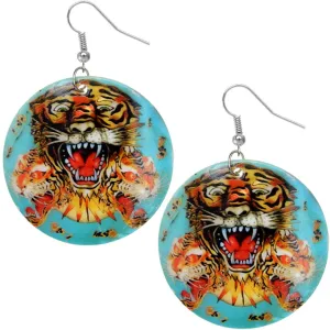 Blue Iridescent Tiger Roar Shell Earrings
