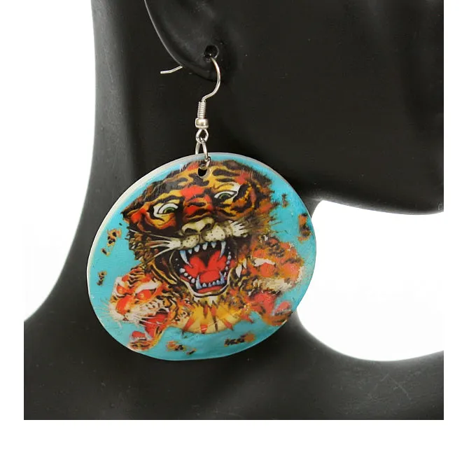 Blue Iridescent Tiger Roar Shell Earrings
