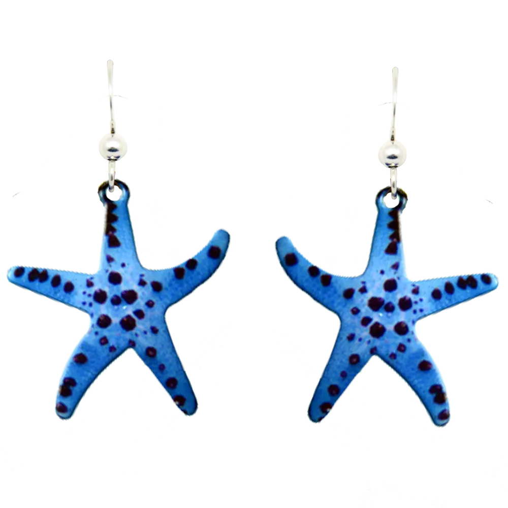 Blue-Knobbed Starfish Earrings, Sterling Silver Earwires, Item# 1660
