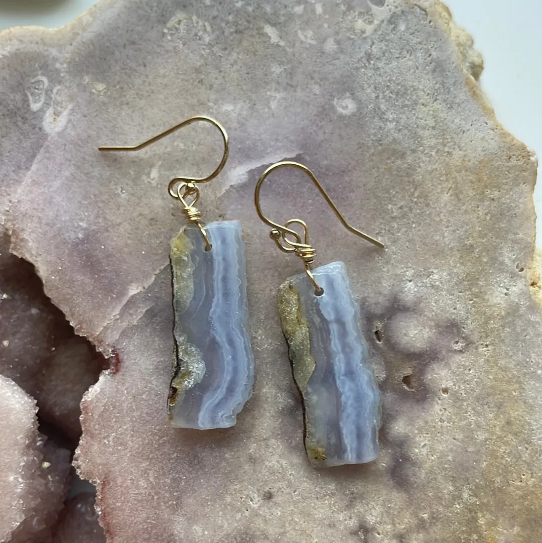 Blue Lace Agate Earrings Gold filled