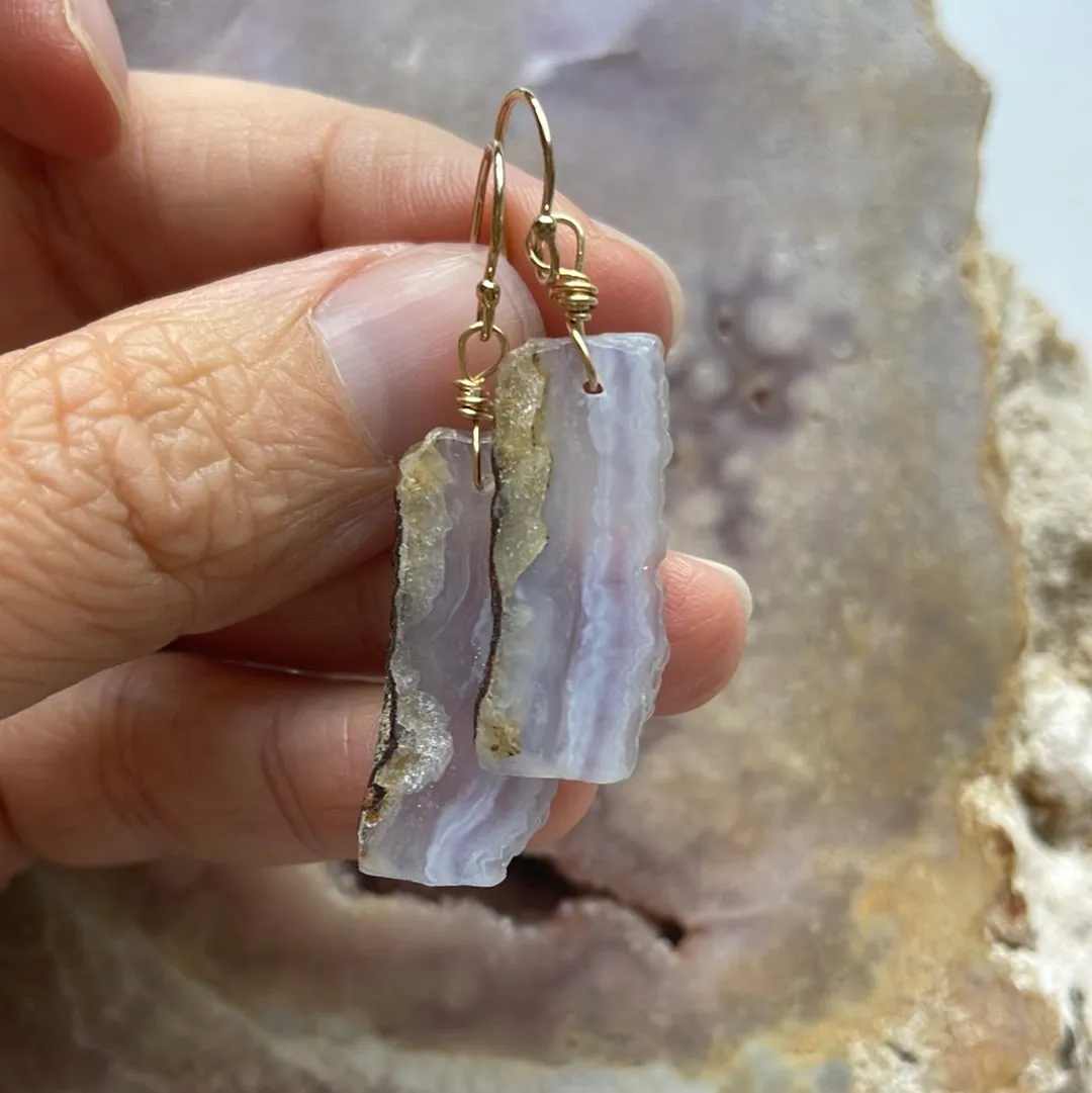 Blue Lace Agate Earrings Gold filled
