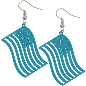 Blue Large American Flag Wooden Earrings