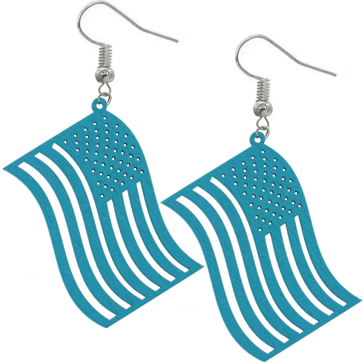 Blue Large American Flag Wooden Earrings