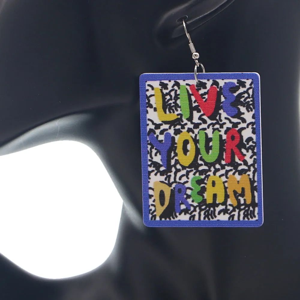 Blue Live Your Dream Wooden Earrings