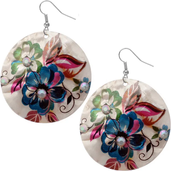 Blue Multicolor Floral Shell Earrings