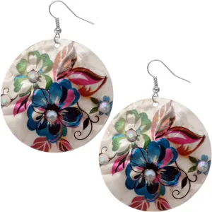 Blue Multicolor Floral Shell Earrings