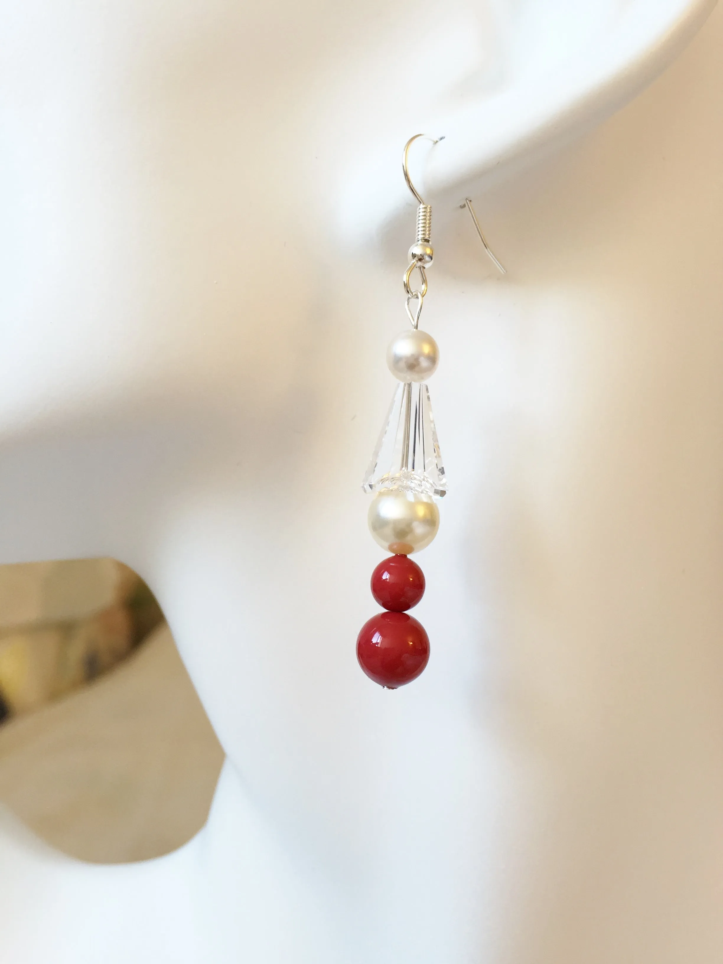 Blue-Pink or Red-White Crystal Cone Earrings - Alice (Blue or Red)