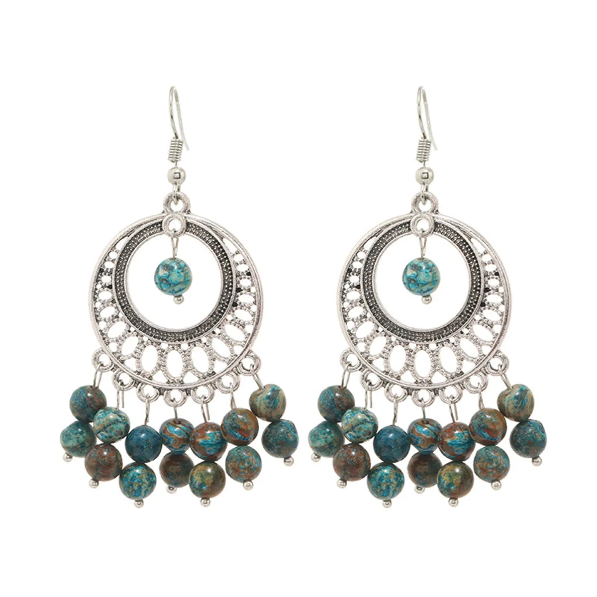 Blue Quartz & Silver-Plated Bead Tassel Drop Earrings
