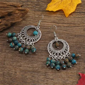 Blue Quartz & Silver-Plated Bead Tassel Drop Earrings