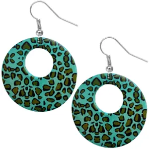 Blue Round Wooden Cheetah Earrings