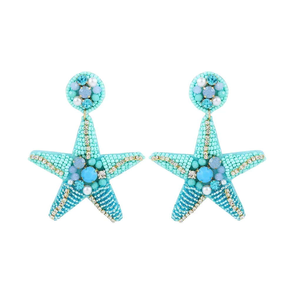 Blue Starfish Beads Earrings