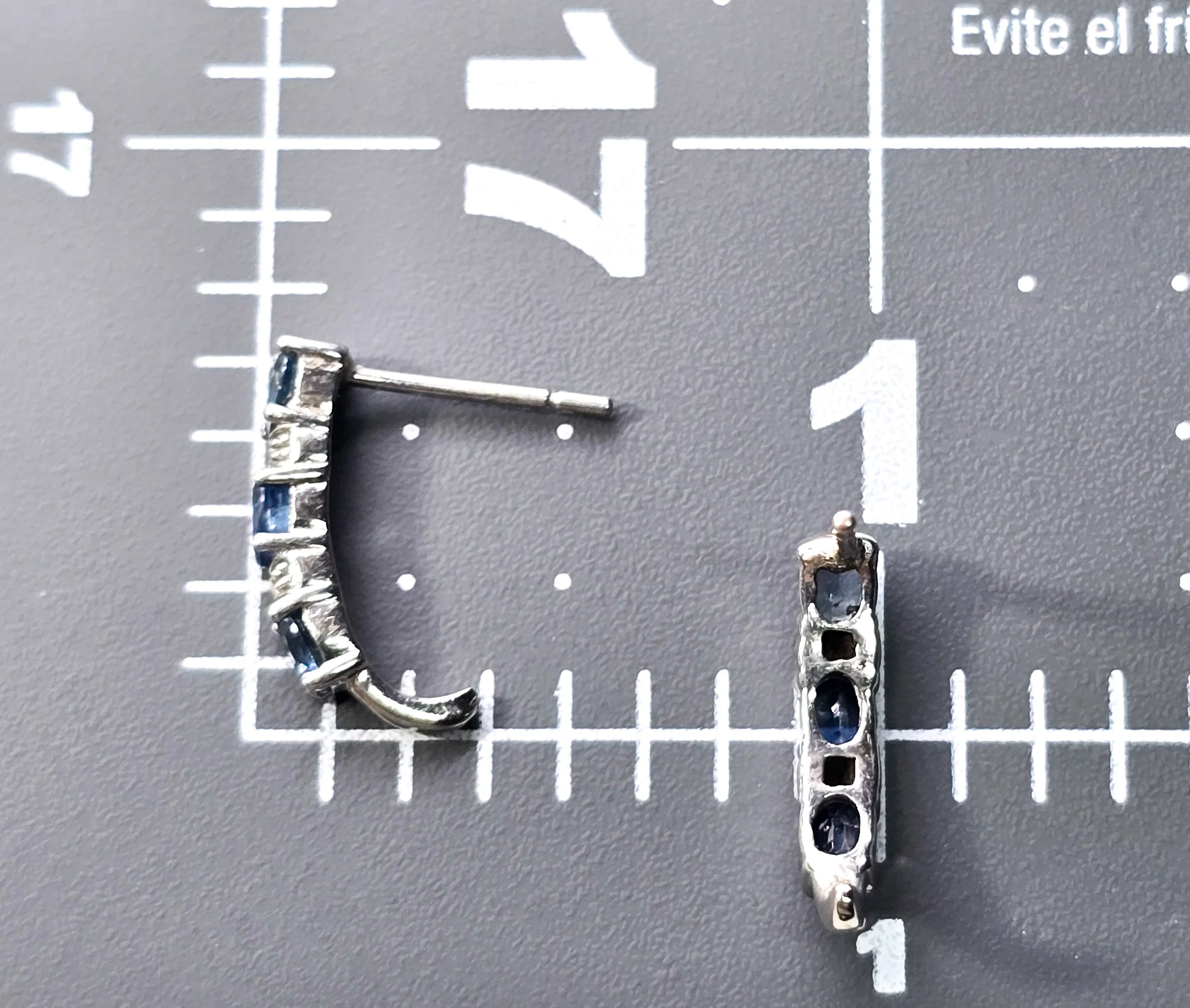 Blue topaz and diamond chip sterling silver crescent hoop LJ earrings