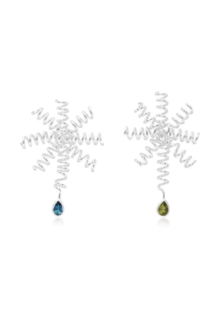 Blue Topaz and Green Tourmaline Sterling Silver Starfish Earrings