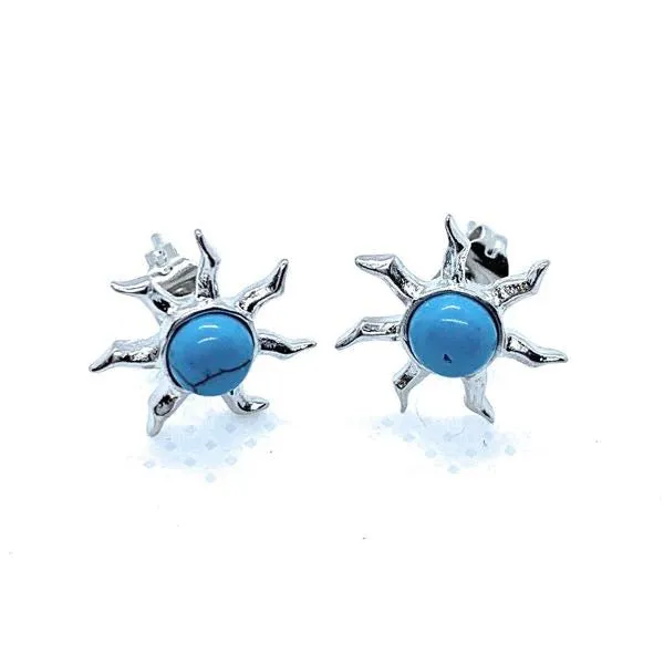 Blue Turquoise Gem Sun Earrings (#bje001)