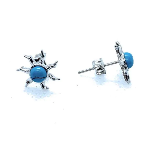 Blue Turquoise Gem Sun Earrings (#bje001)