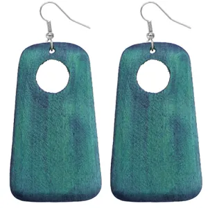 Blue Wooden Circular Cutout Drop Earrings