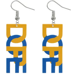 Blue Yellow Dope Wooden Letter Earrings