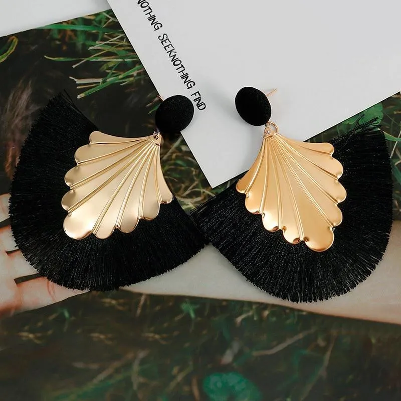 Bohemian Big Tassel Dangle Drop Earrings for Women Statement Wedding Red Fringe Female EarringsA