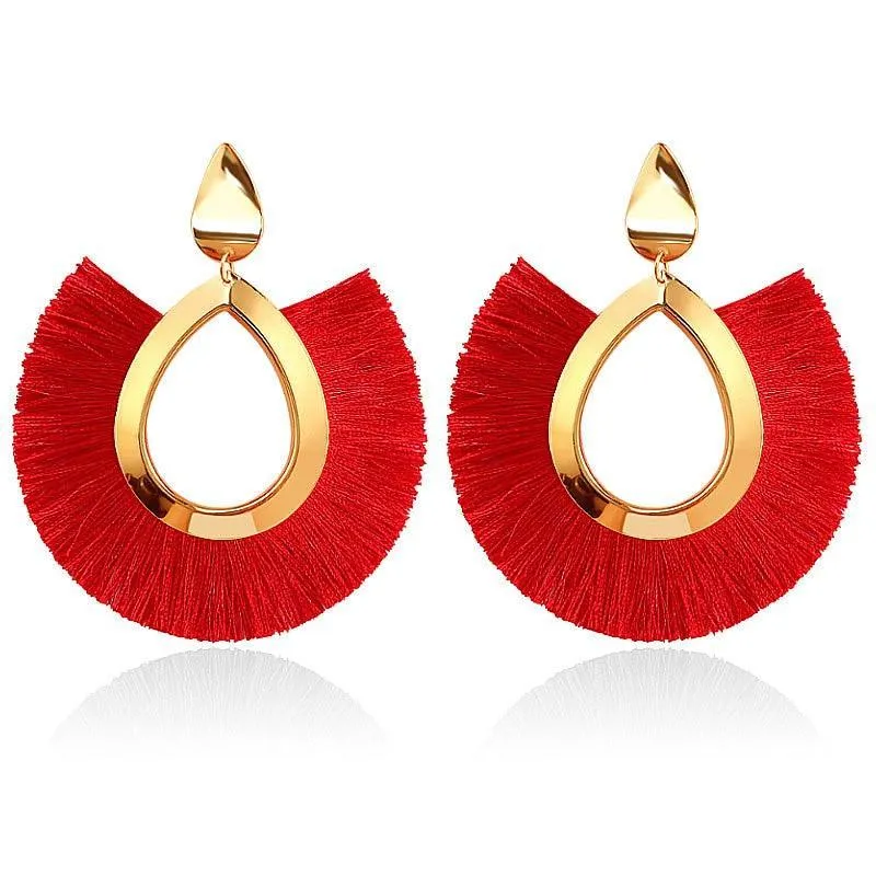 Bohemian Big Tassel Dangle Drop Earrings for Women Statement Wedding Red Fringe Female EarringsA