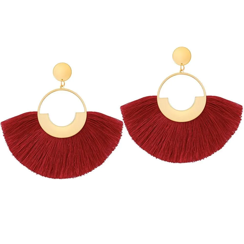 Bohemian Big Tassel Dangle Drop Earrings for Women Statement Wedding Red Fringe Female EarringsA