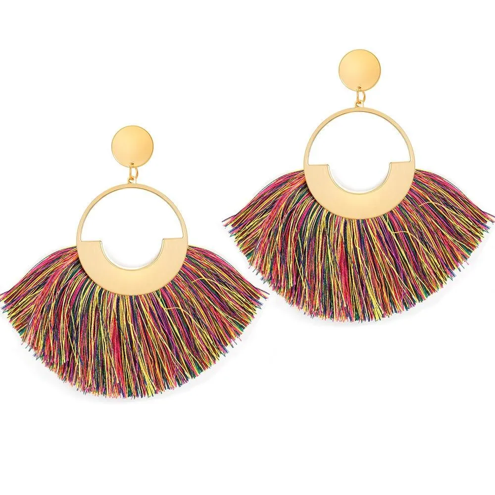 Bohemian Big Tassel Dangle Drop Earrings for Women Statement Wedding Red Fringe Female EarringsA