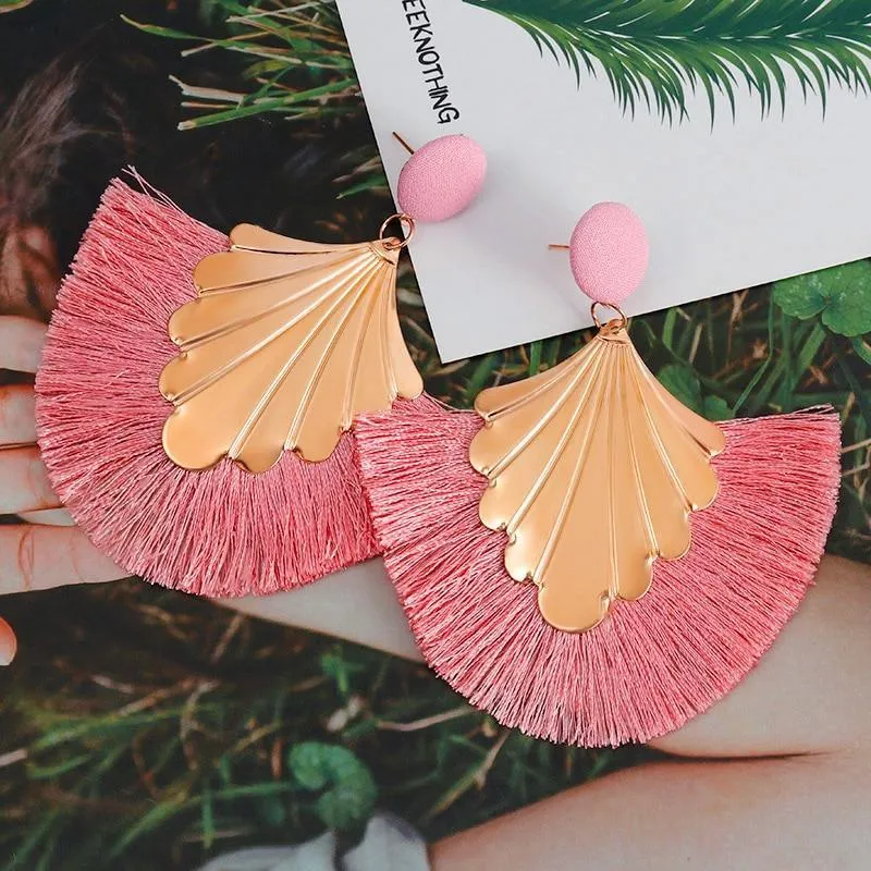 Bohemian Big Tassel Dangle Drop Earrings for Women Statement Wedding Red Fringe Female EarringsA