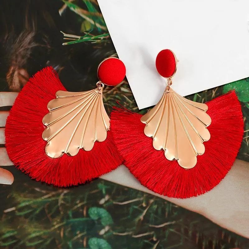 Bohemian Big Tassel Dangle Drop Earrings for Women Statement Wedding Red Fringe Female EarringsA
