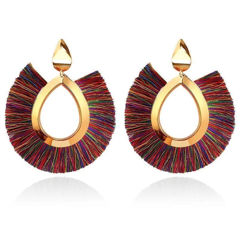 Bohemian Big Tassel Dangle Drop Earrings for Women Statement Wedding Red Fringe Female EarringsA