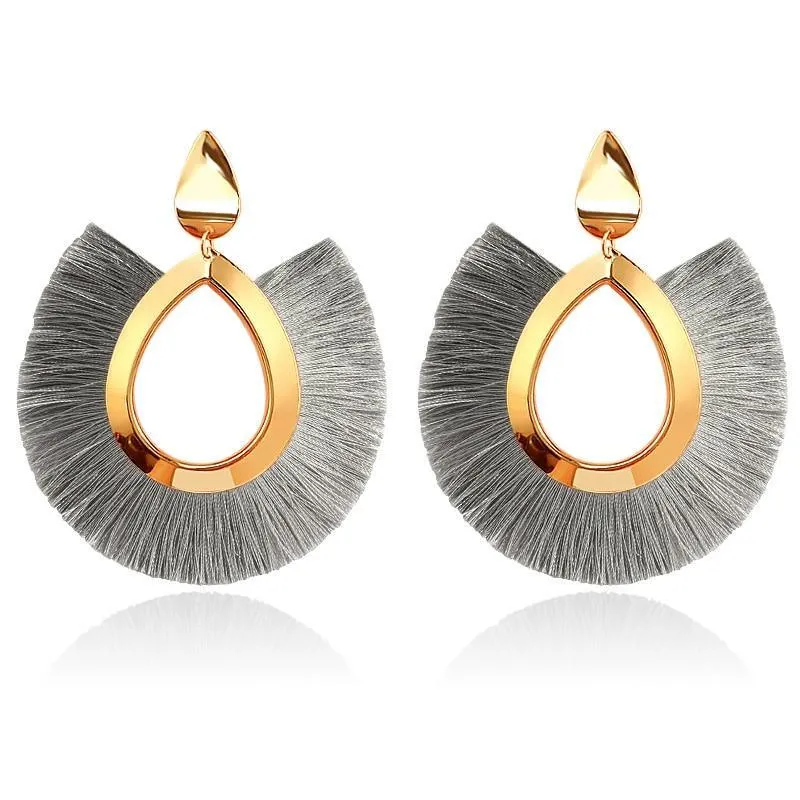 Bohemian Big Tassel Dangle Drop Earrings for Women Statement Wedding Red Fringe Female EarringsA