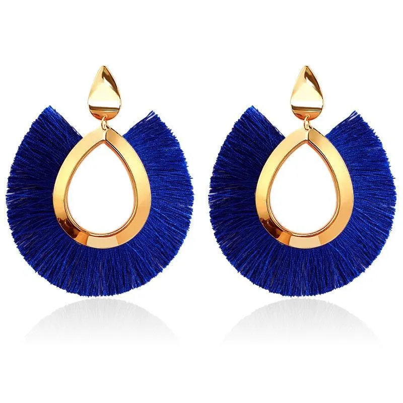 Bohemian Big Tassel Dangle Drop Earrings for Women Statement Wedding Red Fringe Female EarringsA