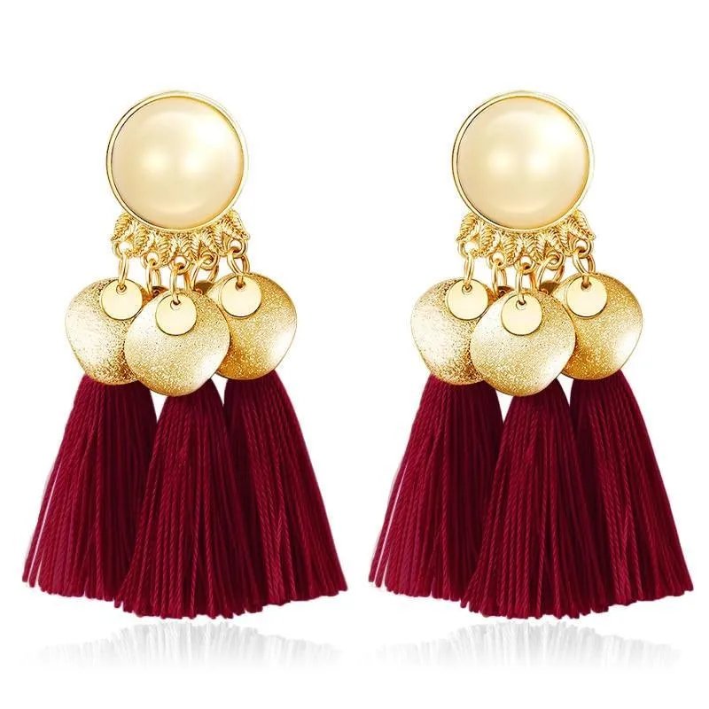 Bohemian Big Tassel Dangle Drop Earrings for Women Statement Wedding Red Fringe Female EarringsA