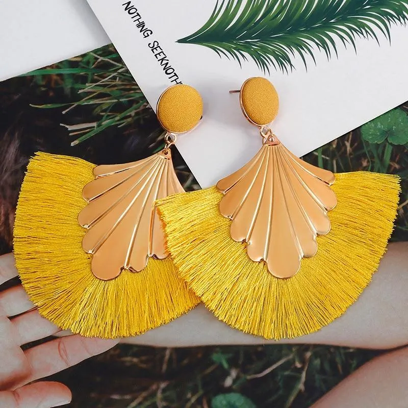 Bohemian Big Tassel Dangle Drop Earrings for Women Statement Wedding Red Fringe Female EarringsA