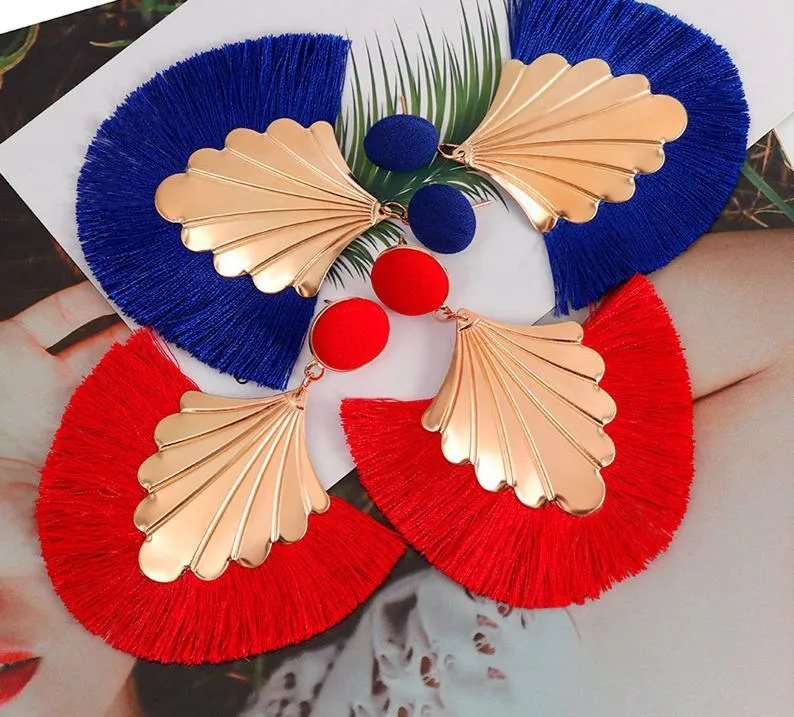Bohemian Big Tassel Dangle Drop Earrings for Women Statement Wedding Red Fringe Female EarringsA