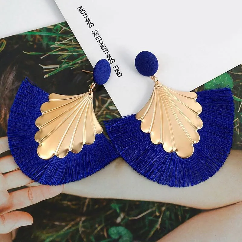 Bohemian Big Tassel Dangle Drop Earrings for Women Statement Wedding Red Fringe Female EarringsA