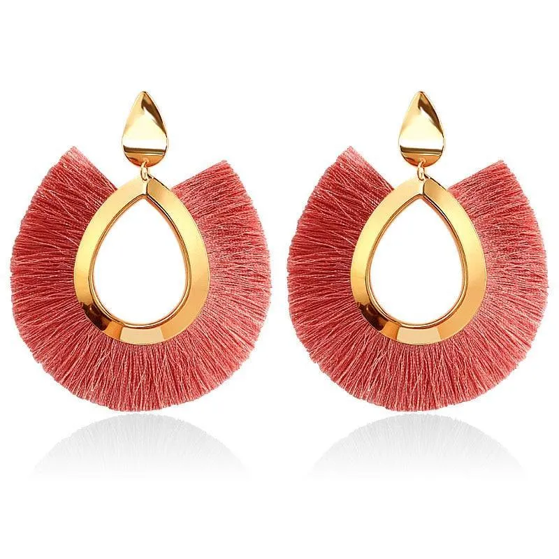 Bohemian Big Tassel Dangle Drop Earrings for Women Statement Wedding Red Fringe Female EarringsA