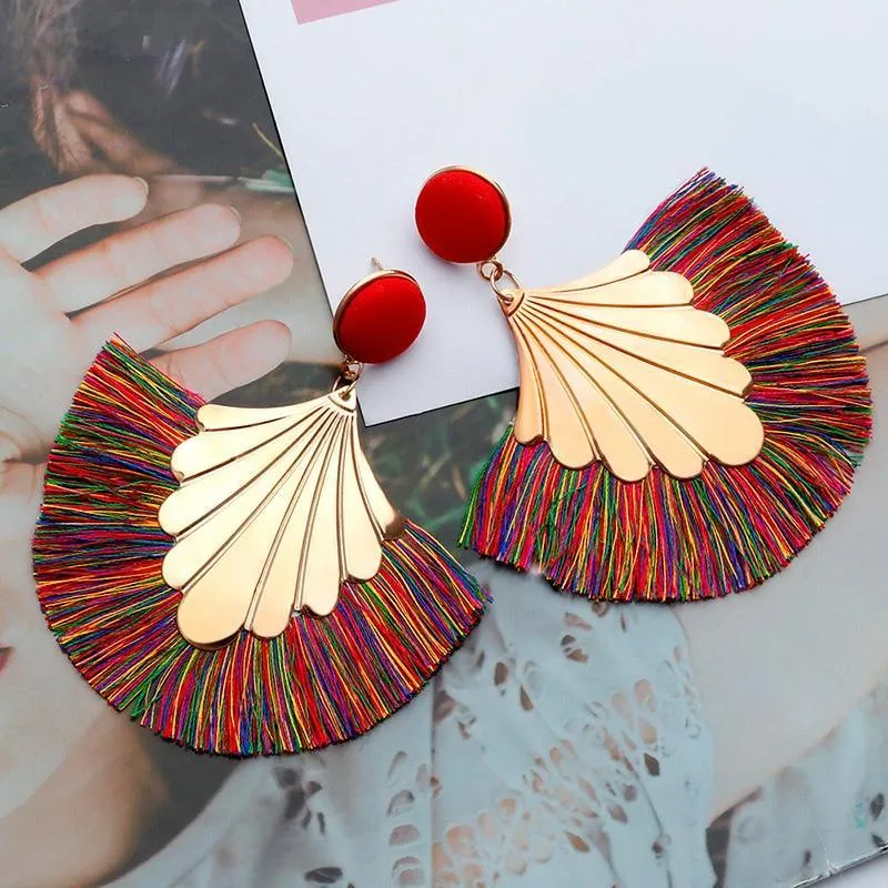 Bohemian Big Tassel Dangle Drop Earrings for Women Statement Wedding Red Fringe Female EarringsA