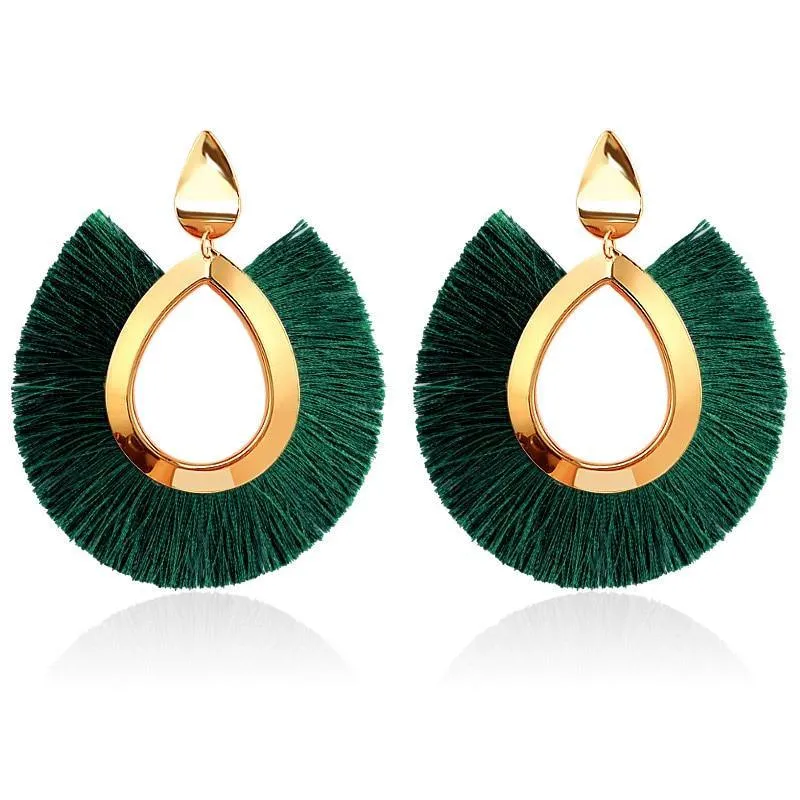 Bohemian Big Tassel Dangle Drop Earrings for Women Statement Wedding Red Fringe Female EarringsA