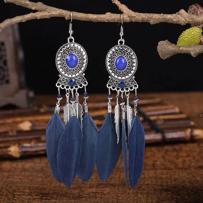 Bohemian Long Feather Dangle Earrings