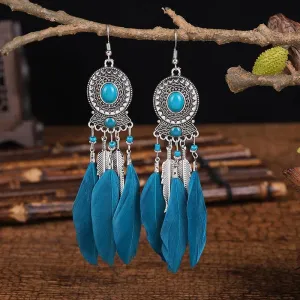 Bohemian Long Feather Dangle Earrings