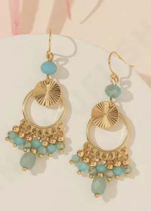 Boho & Mala Blue & Gold Crystal Tassel Drop Light Earrings