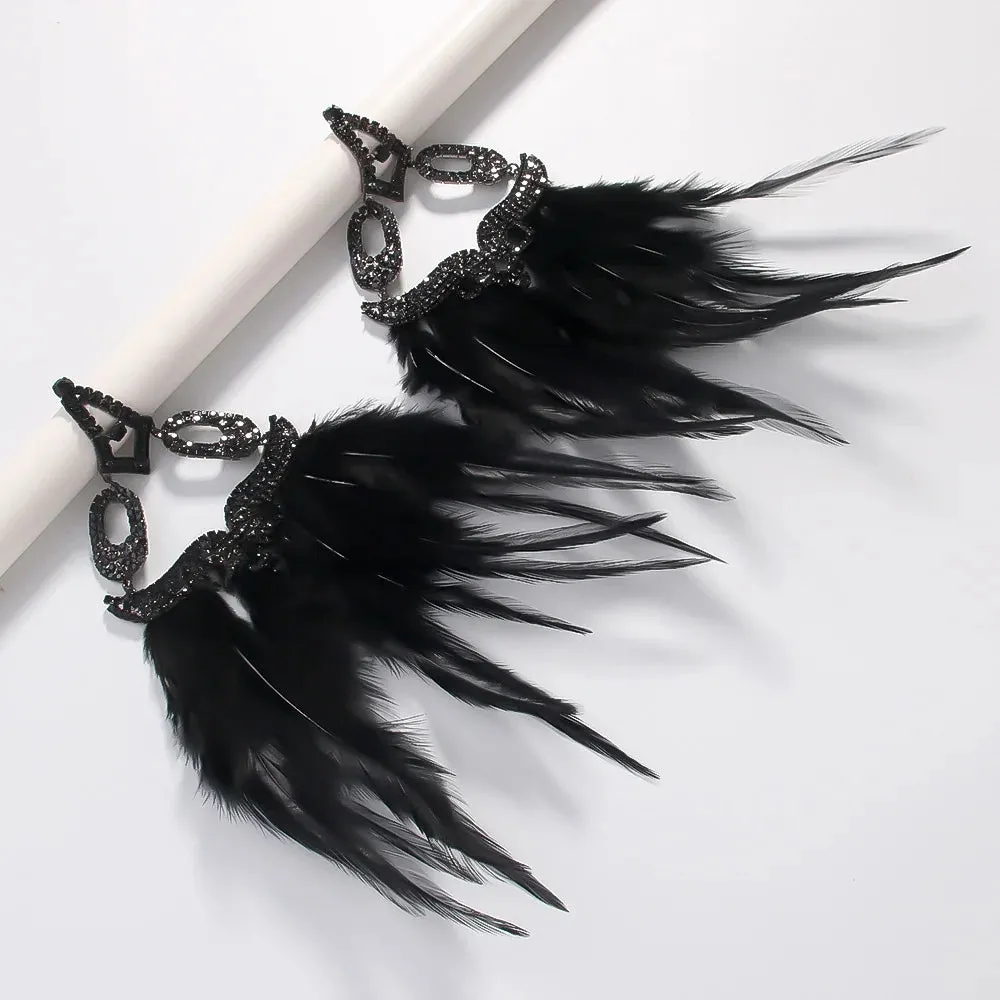 Boho Black Feather Dangle Earrings