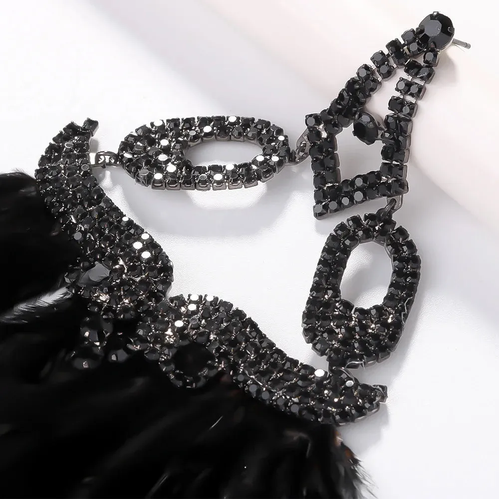 Boho Black Feather Dangle Earrings