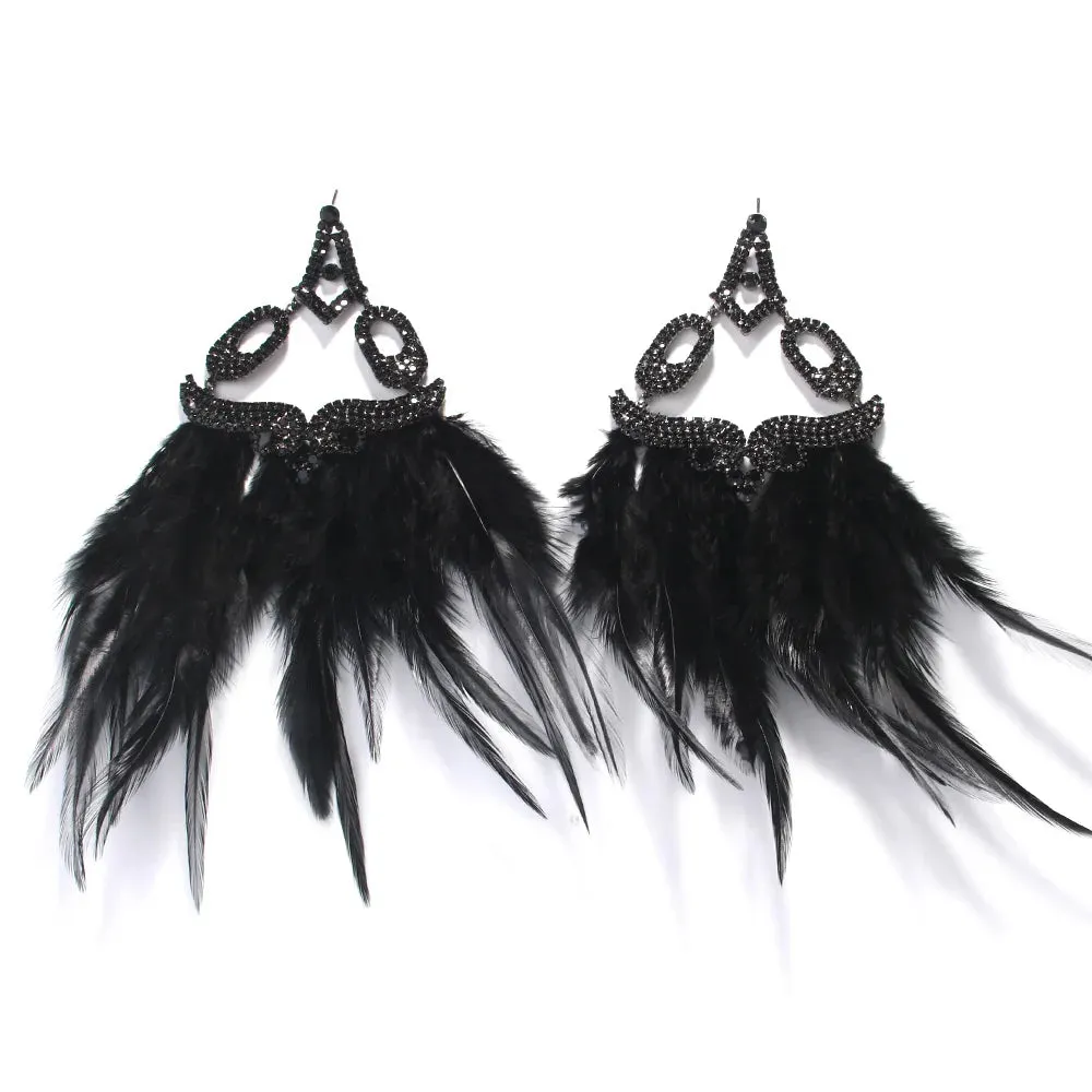 Boho Black Feather Dangle Earrings