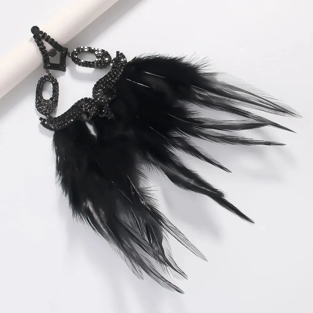 Boho Black Feather Dangle Earrings