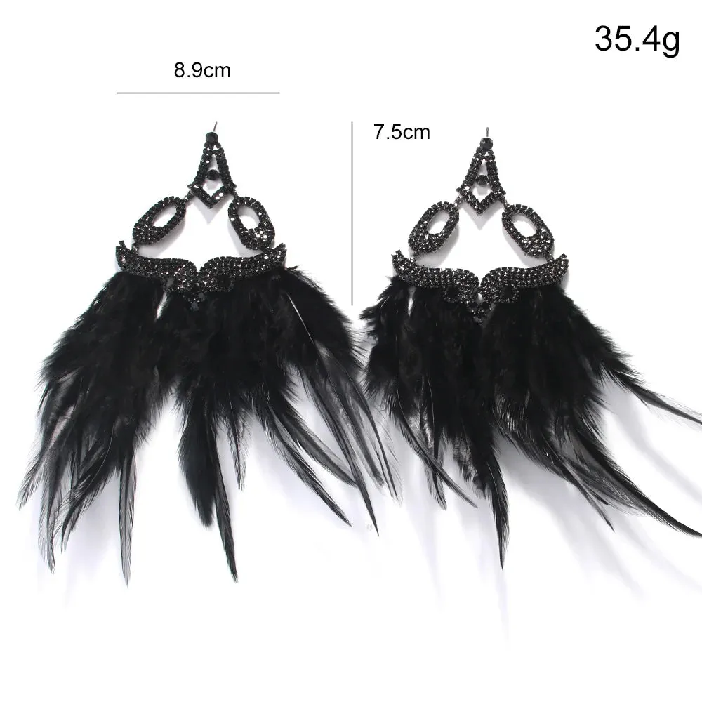 Boho Black Feather Dangle Earrings