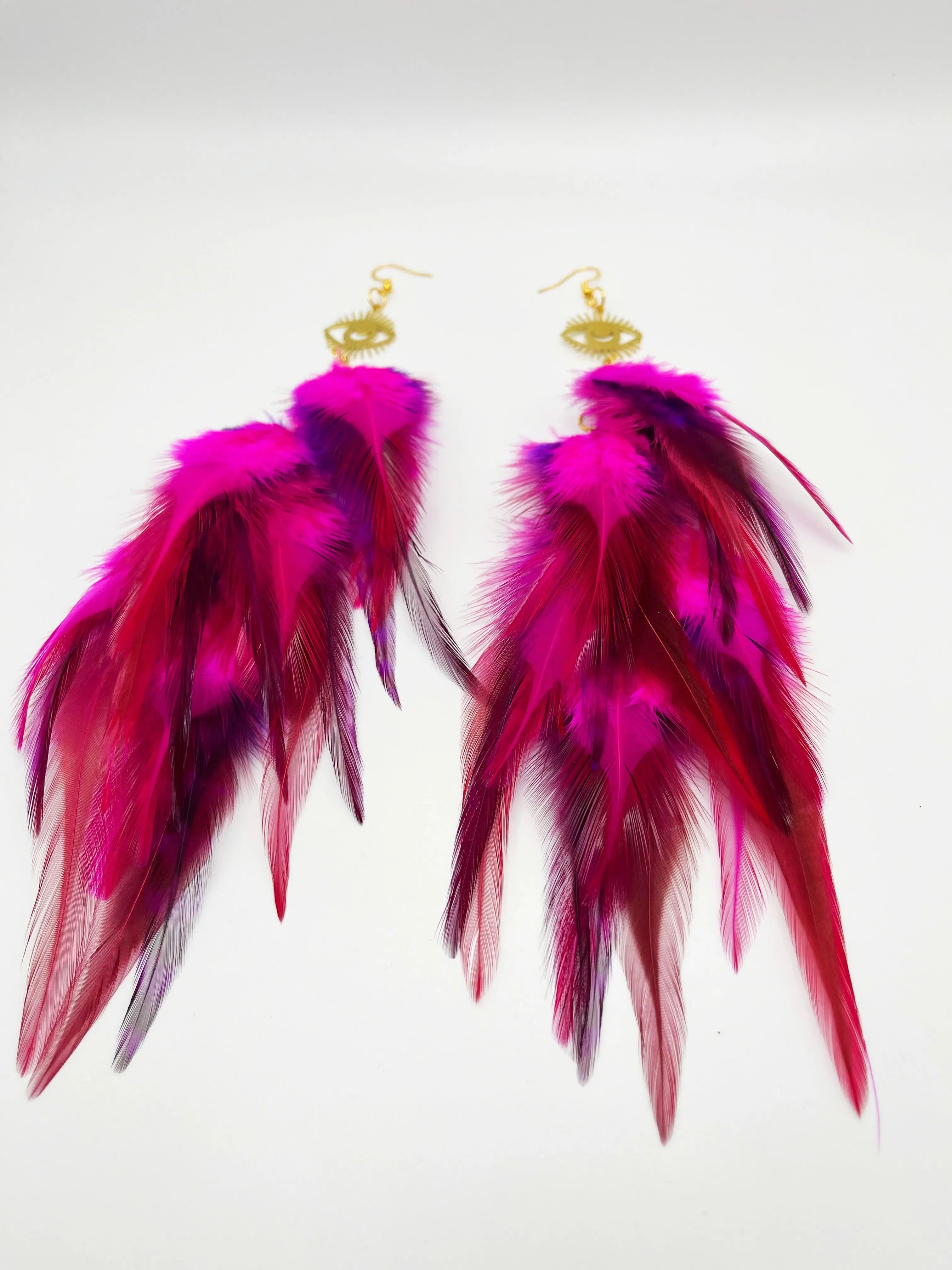 Boho Chic Long Fluffy Feather Earrings - Fuchsia Visions