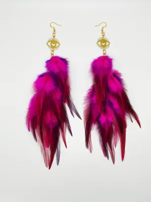 Boho Chic Long Fluffy Feather Earrings - Fuchsia Visions