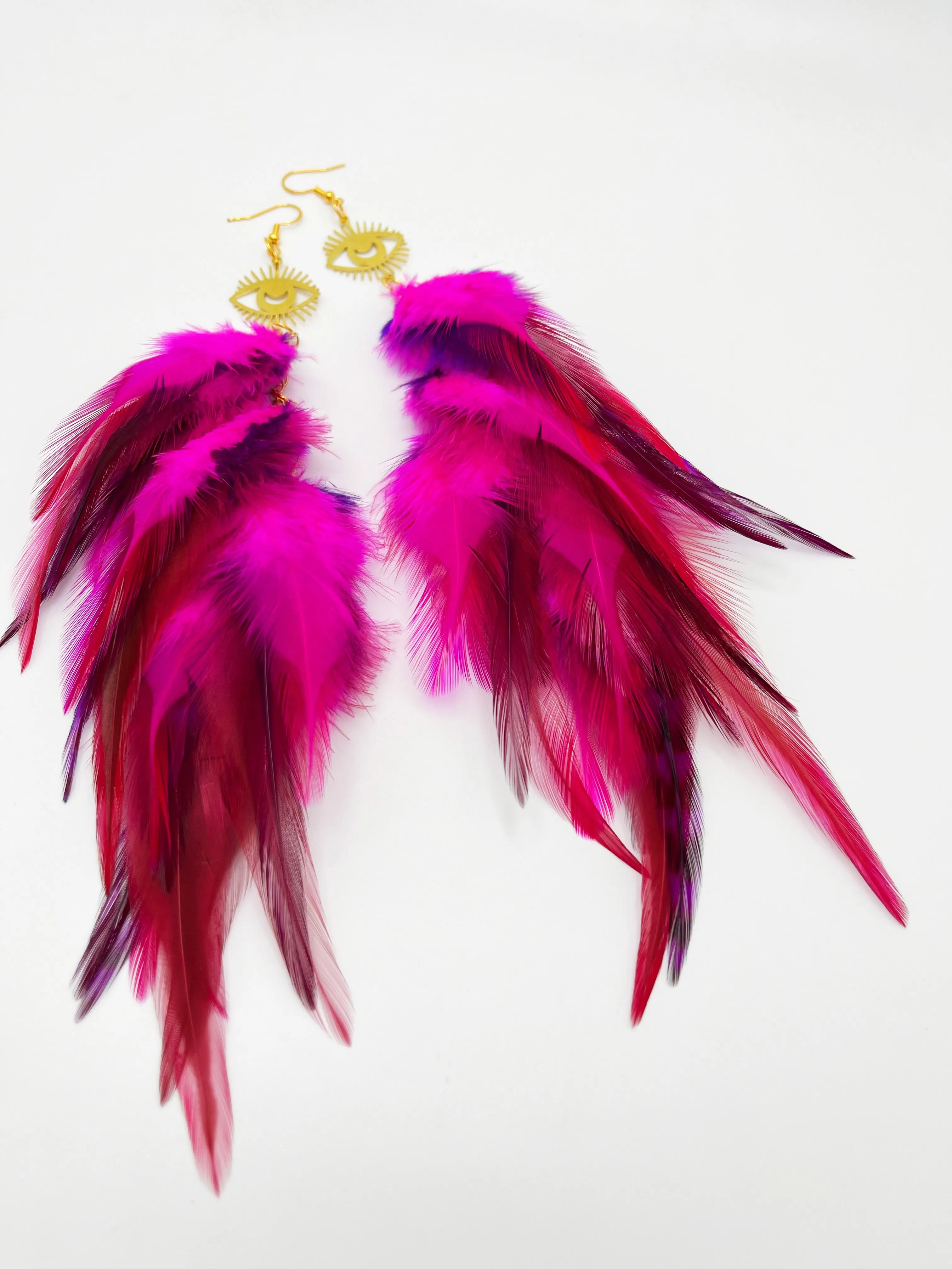 Boho Chic Long Fluffy Feather Earrings - Fuchsia Visions